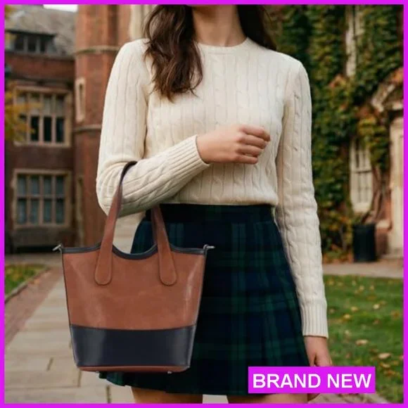Vegan Leather Bucket Purse Top Handle Crossbody Satchel with Bottle Pockets